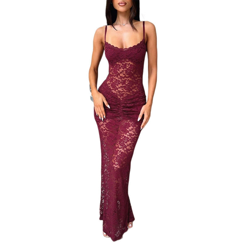 Sheer Lace Cami Maxi Dress
