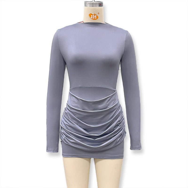 Pleated Long Sleeve Mini Dress
