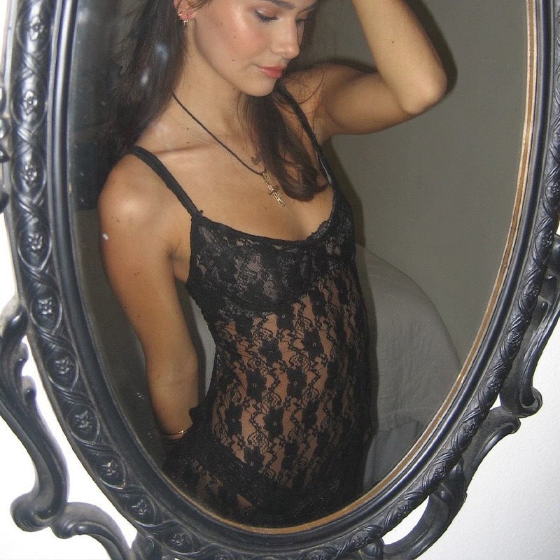 Sheer Lace Backless Midi Dress