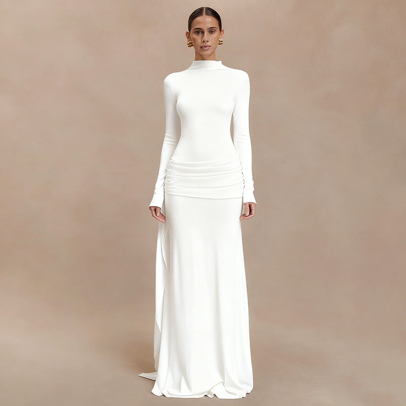 Turtleneck Pleated Bodycon Maxi Dress