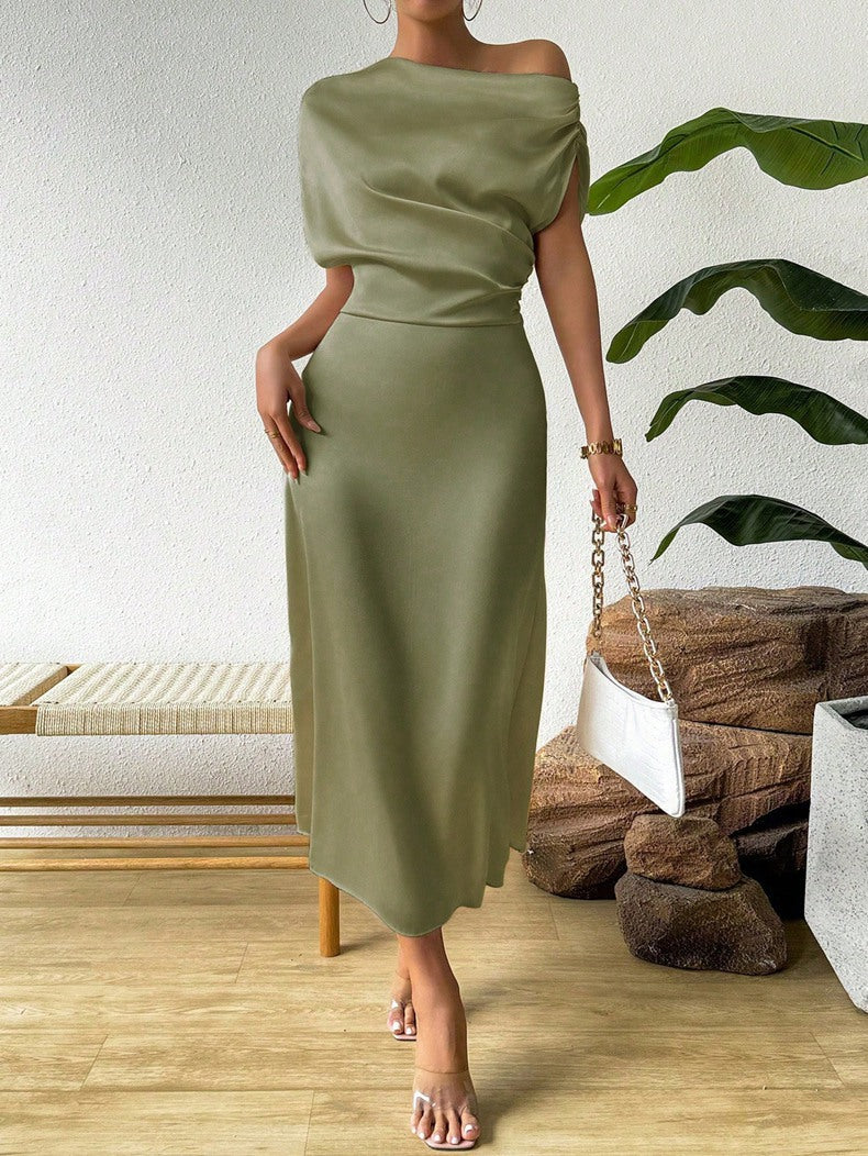 Satin One Shoulder Maxi Dress
