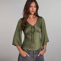 V-Neck Flare Sleeve Blouse