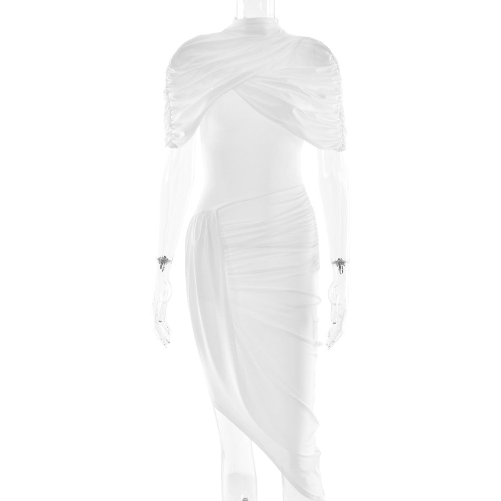 Pleated Maxi Dress with Shawl