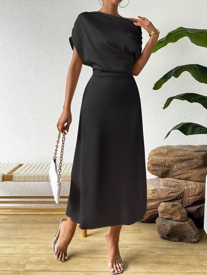 Satin One Shoulder Maxi Dress