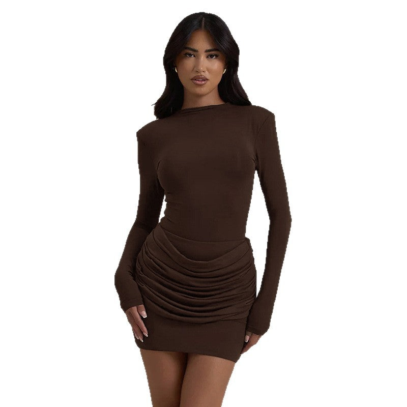 Pleated Long Sleeve Mini Dress