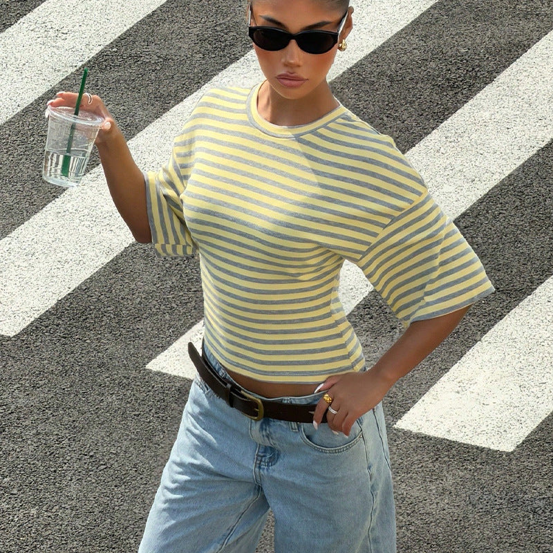 Striped Round Neck Waist Top
