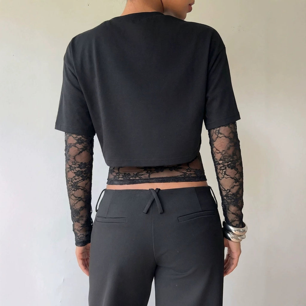 Lace Panel Long Sleeve Top