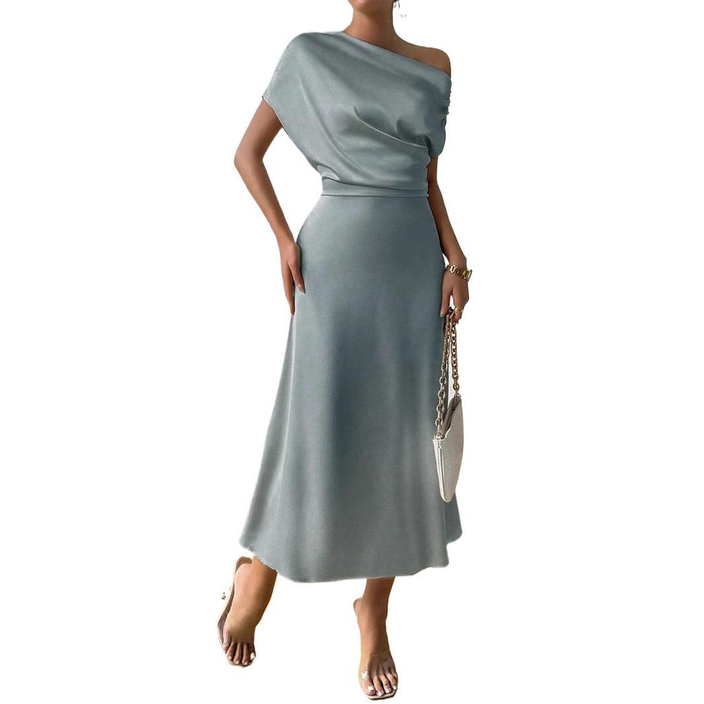 Satin One Shoulder Maxi Dress
