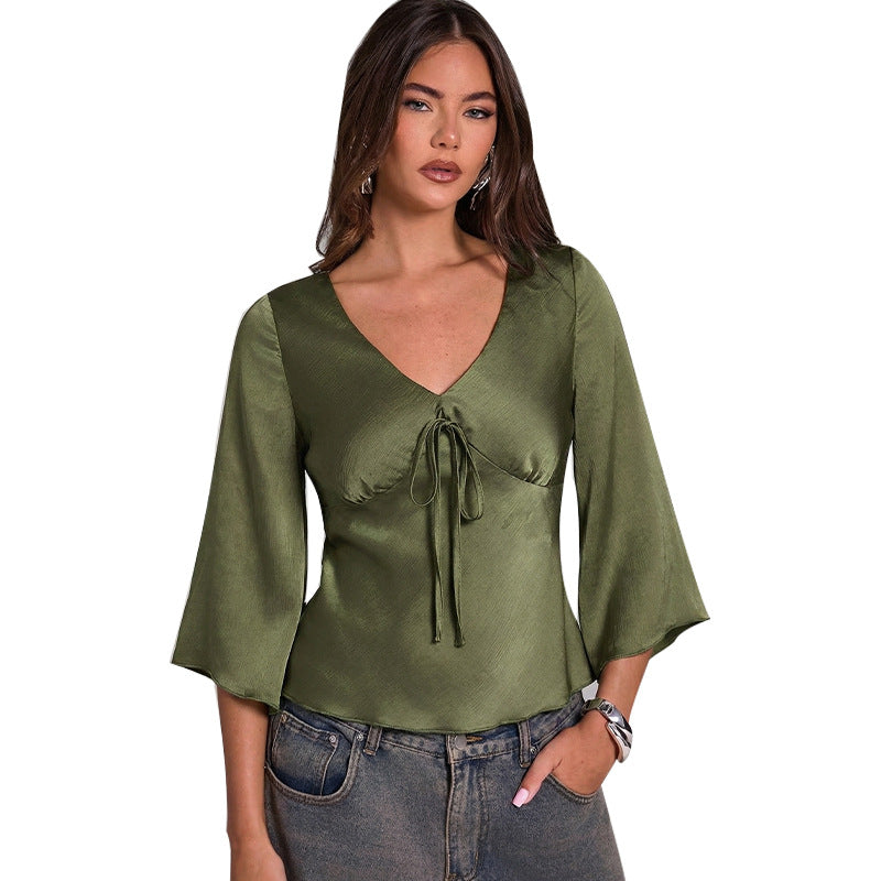 V-Neck Flare Sleeve Blouse