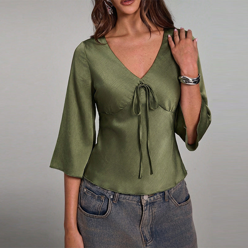 V-Neck Flare Sleeve Blouse