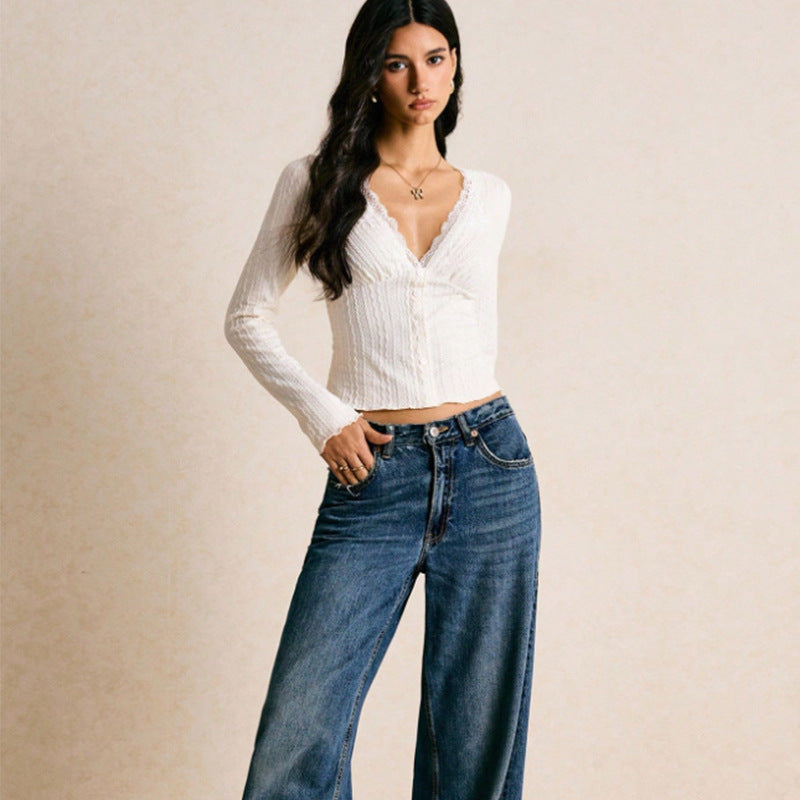 Lace Trim V-Neck Top