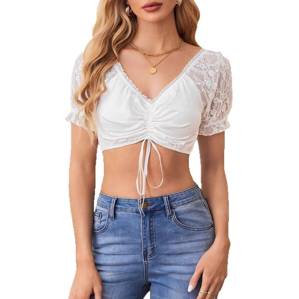 Mesh Puff Sleeve Dirndl Blouse