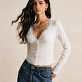 Lace Trim V-Neck Top