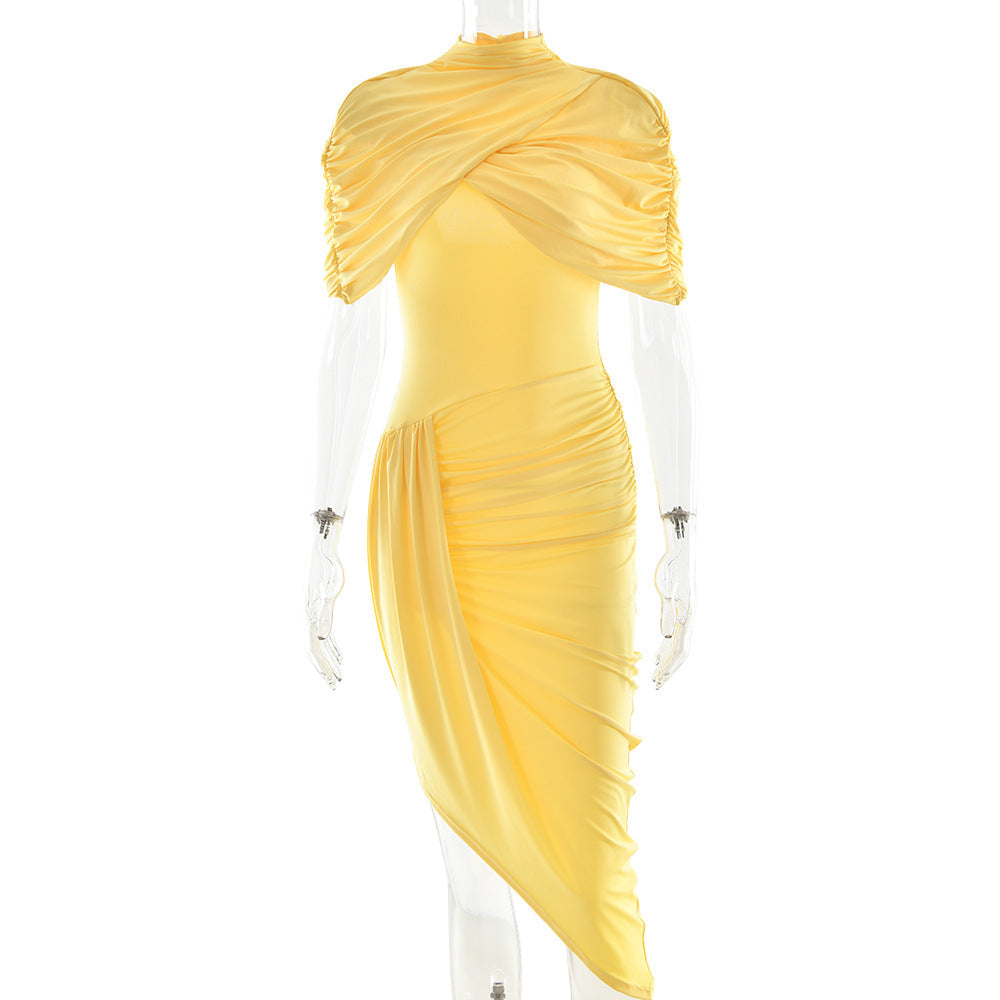 Pleated Maxi Dress with Shawl