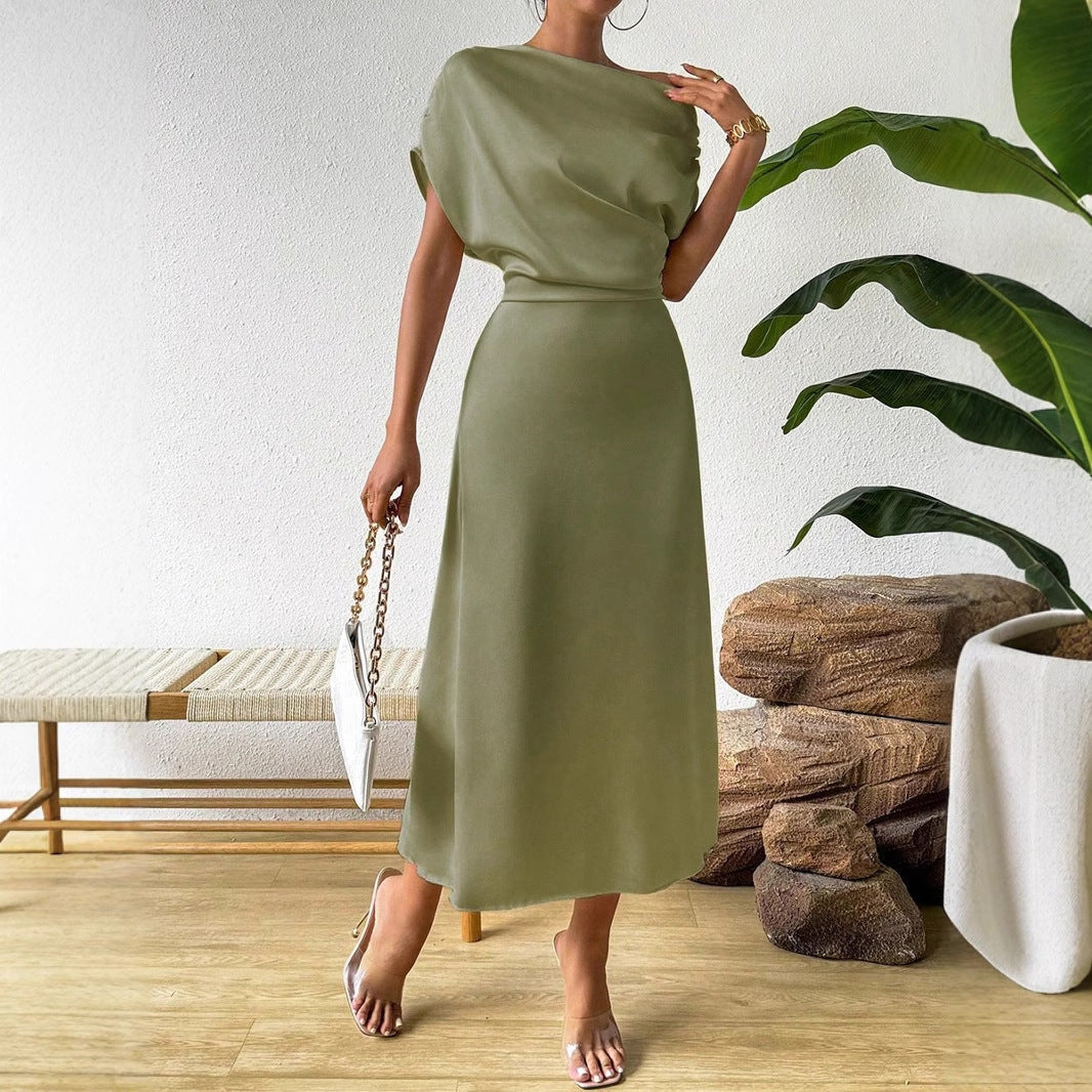 Satin One Shoulder Maxi Dress