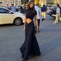 Pleated Mesh Panel Maxi Dress