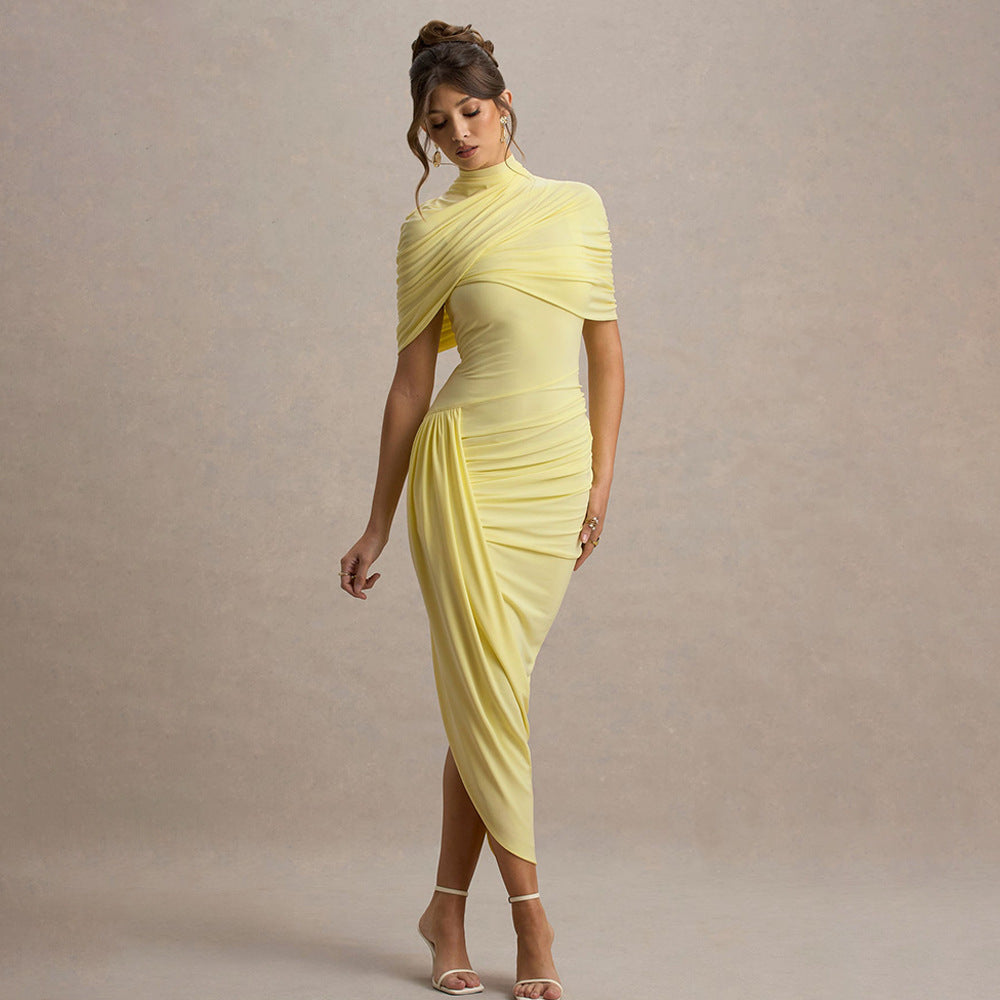 Pleated Maxi Dress with Shawl