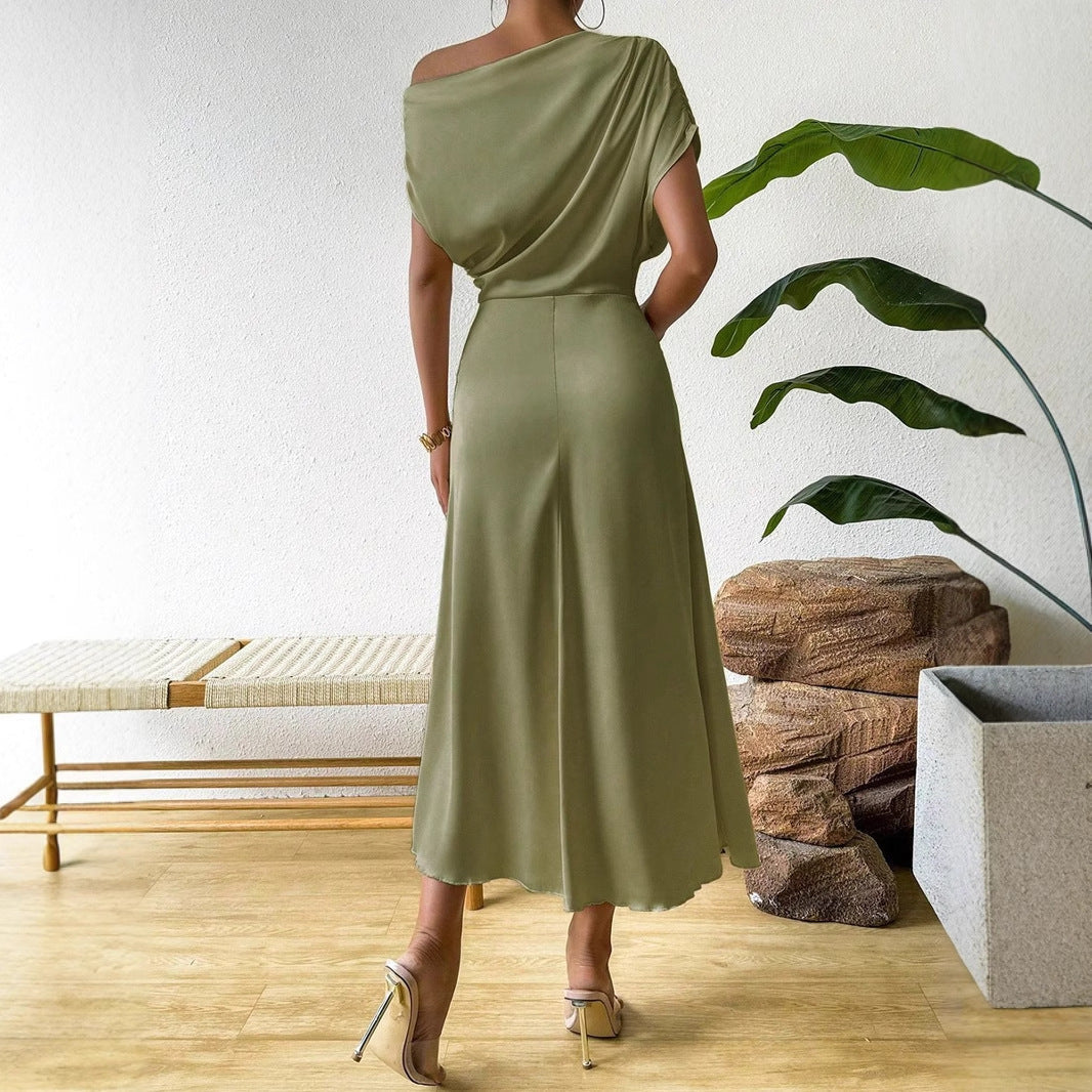 Satin One Shoulder Maxi Dress