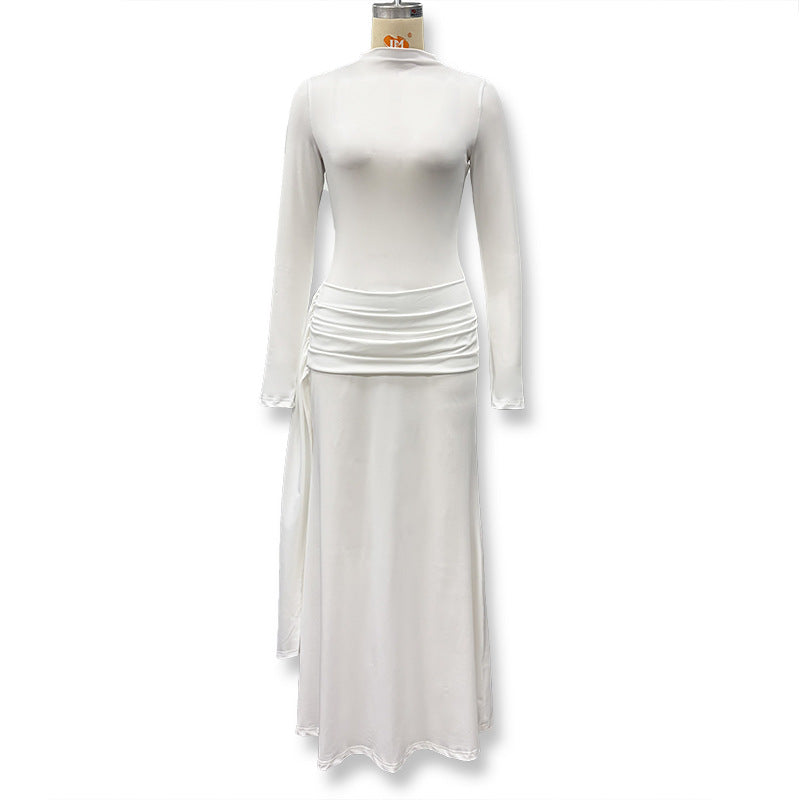 Turtleneck Pleated Bodycon Maxi Dress