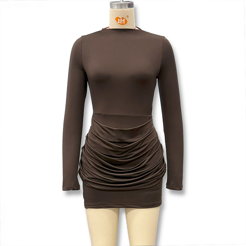 Pleated Long Sleeve Mini Dress