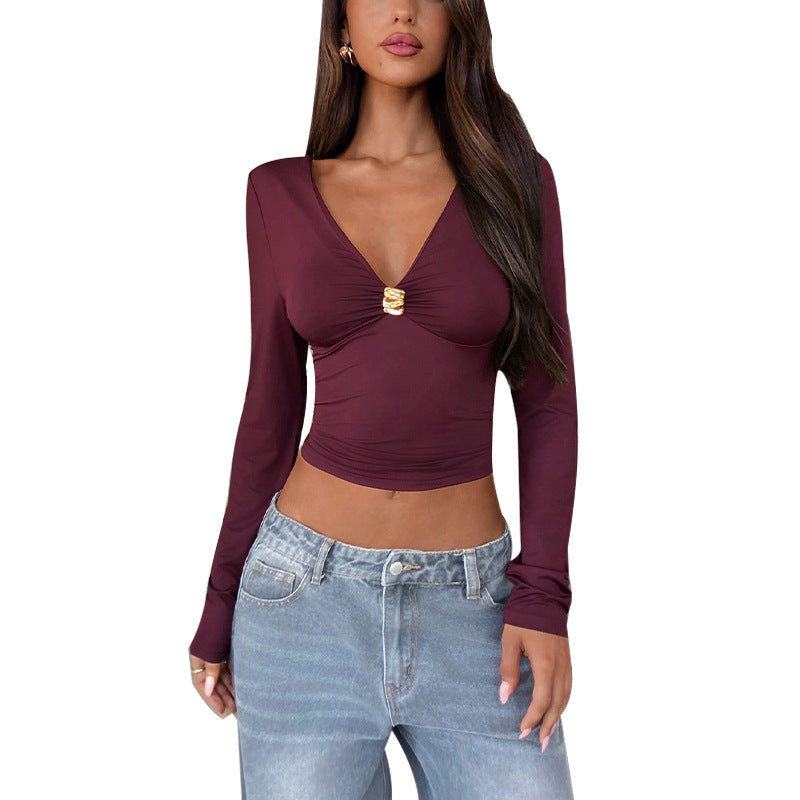 V-Neck Ruched Long Sleeve Top