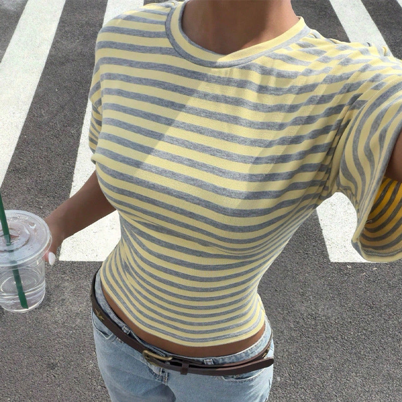 Striped Round Neck Waist Top