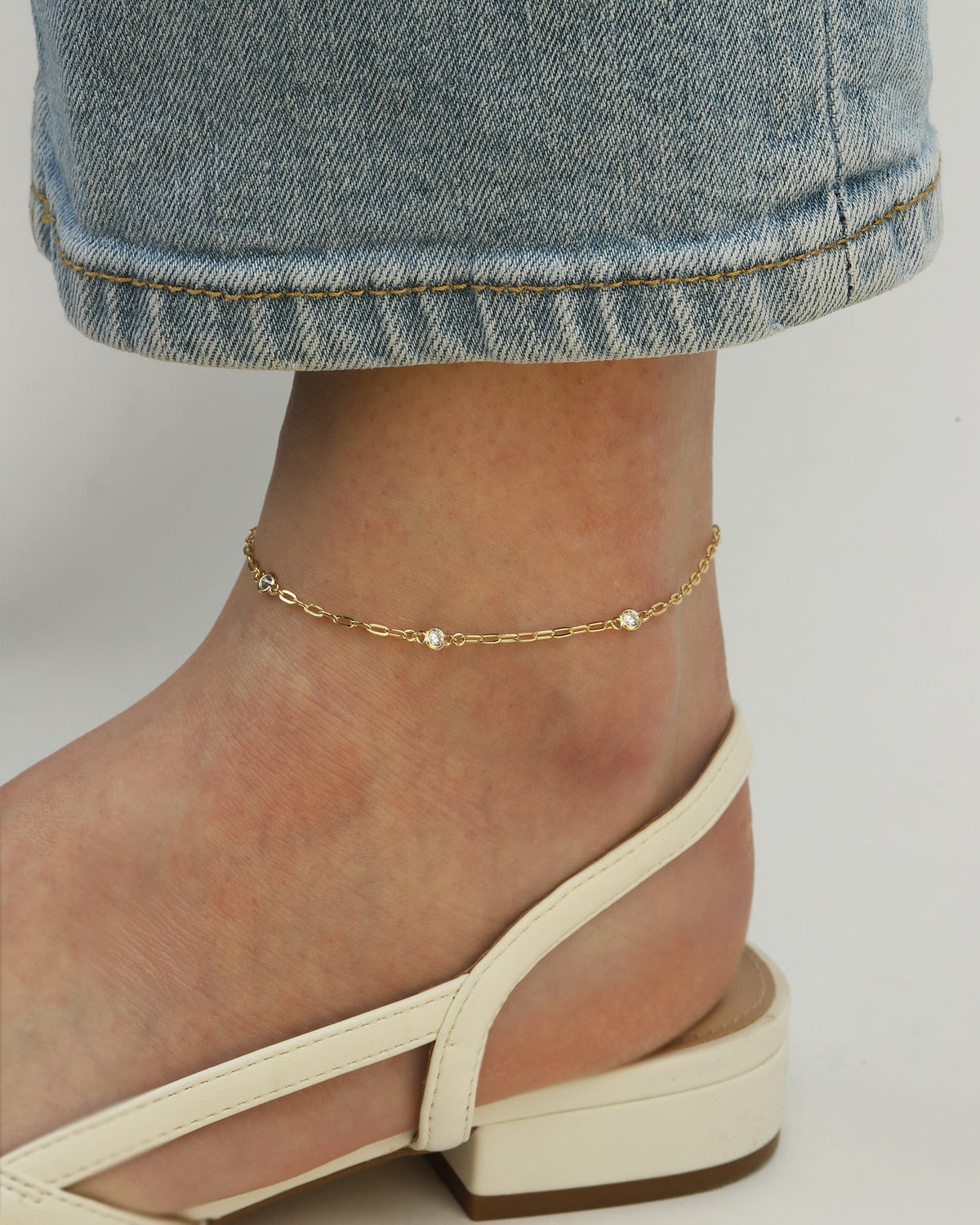 3 CZ Paperclip Chain Anklet