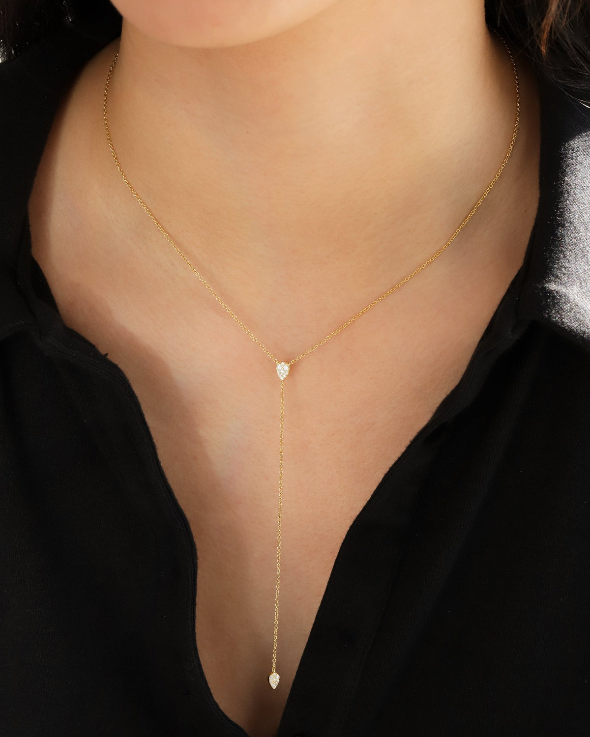 Teardrop Pavé Y Necklace