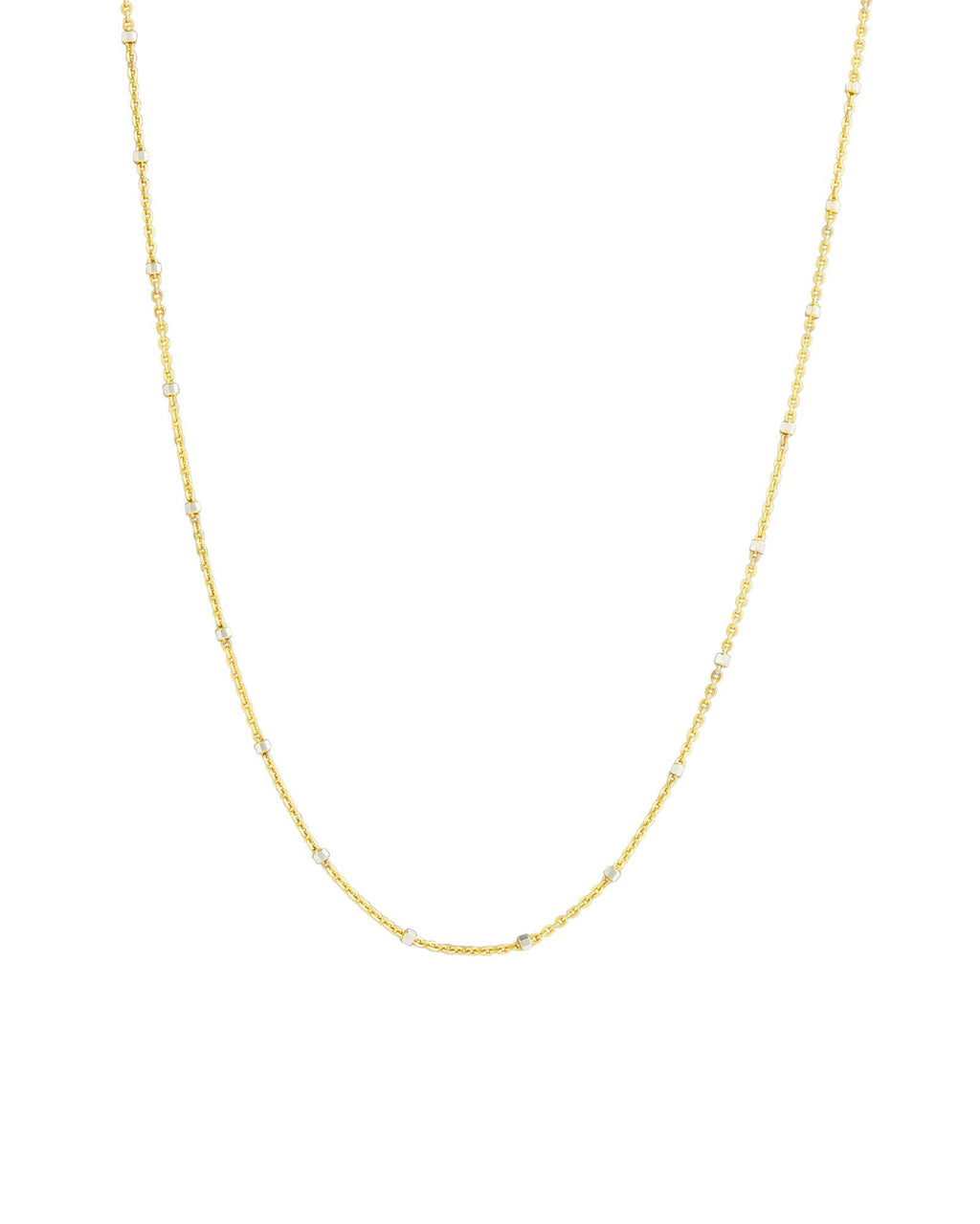 Two Tone Station Square Bead Chain Necklace