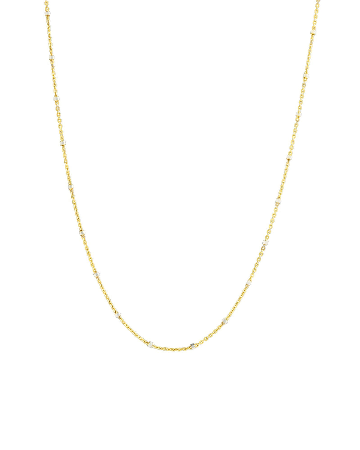 Two Tone Station Square Bead Chain Necklace