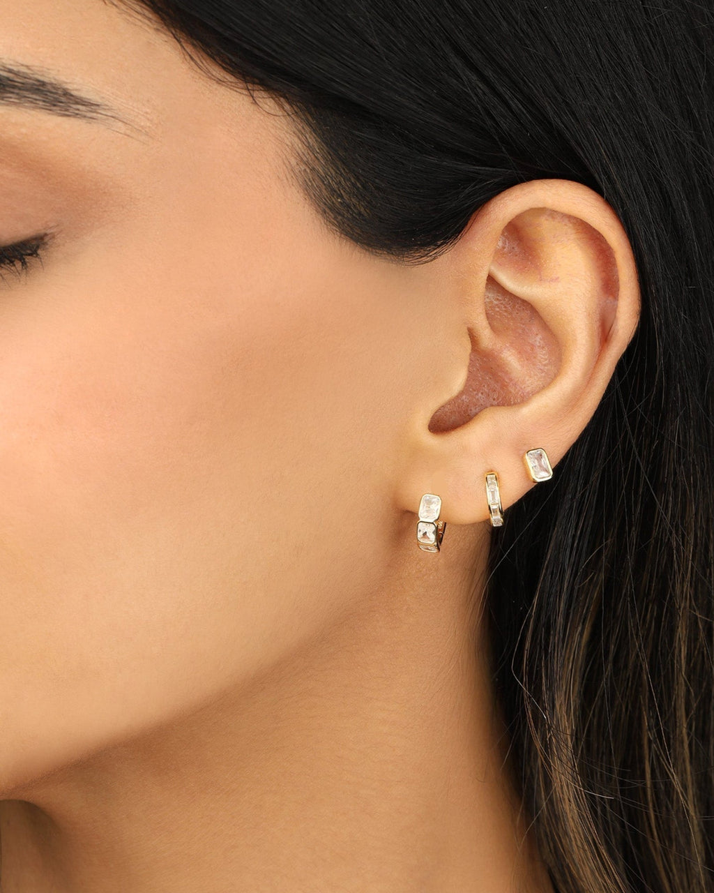 Emerald Cut Bezel CZ Studs