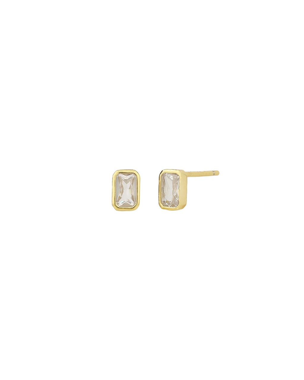 Emerald Cut Bezel CZ Studs