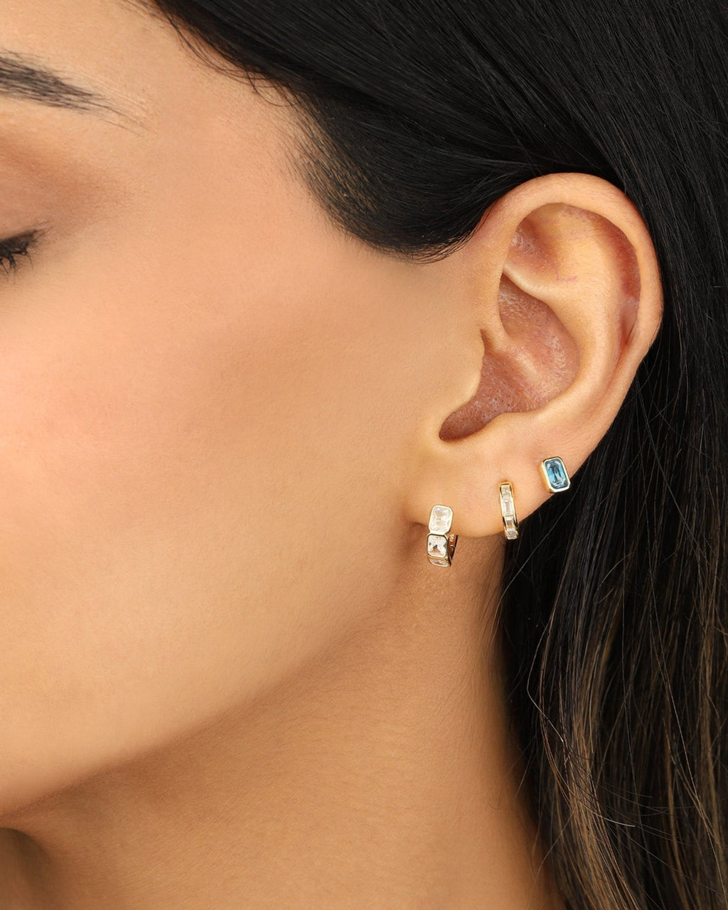 Emerald Cut Bezel CZ Studs