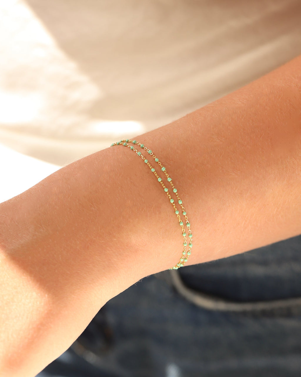 Two Row Enamel Beaded Chain Bracelet