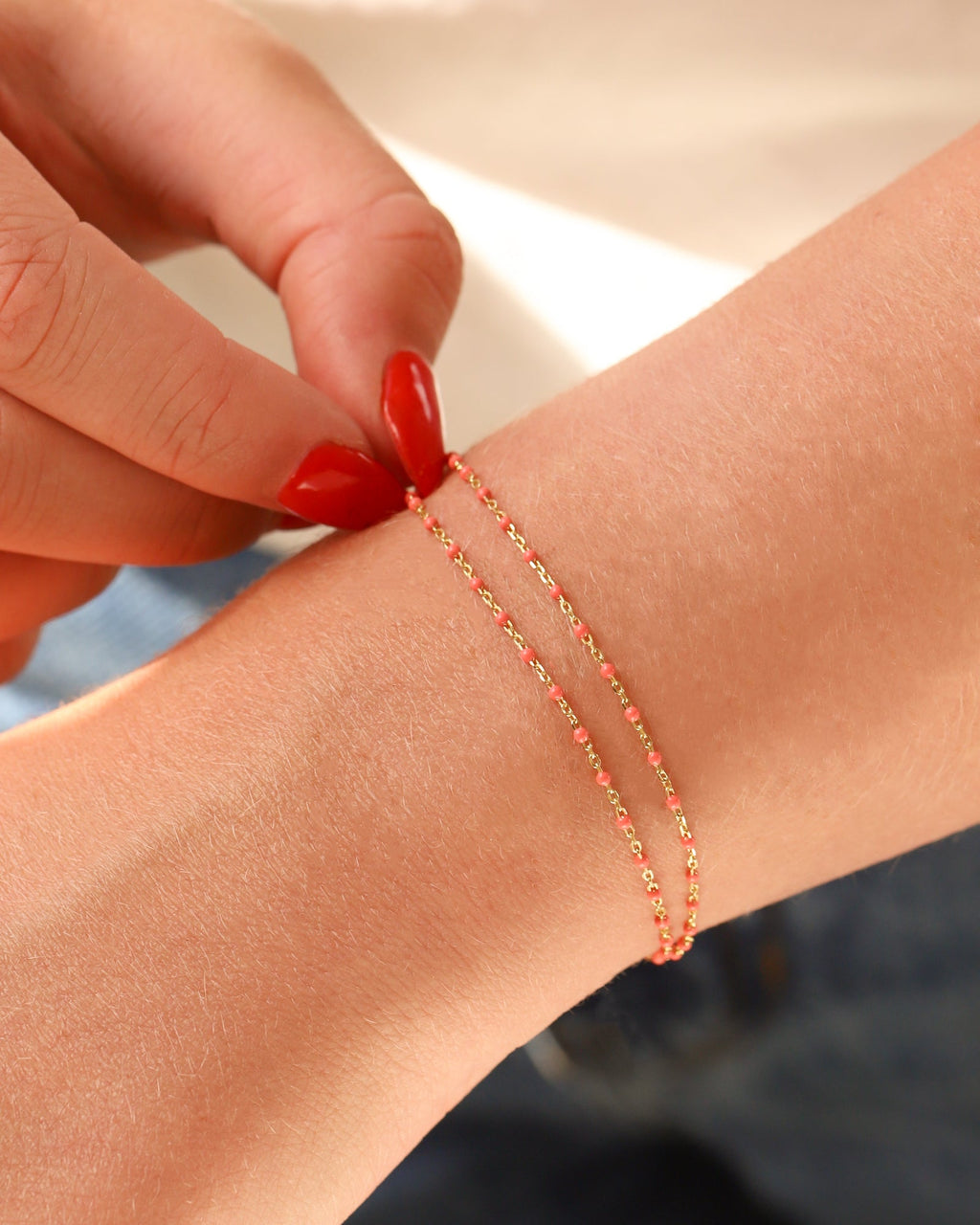 Two Row Enamel Beaded Chain Bracelet