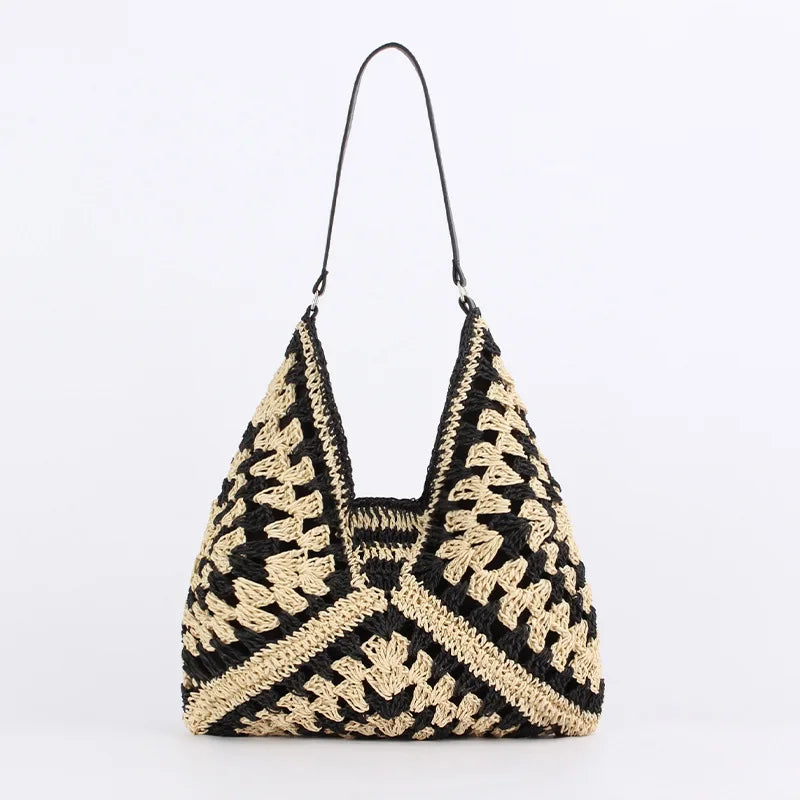 Black and White Woven Tote Bag