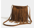 Vintage brown suede shoulder bag with fringe