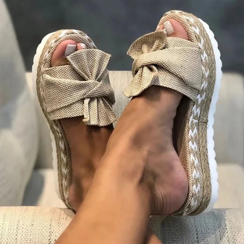 Brown Platform Sandals with a Bow