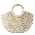 Beige Round Wicker Basket Bag