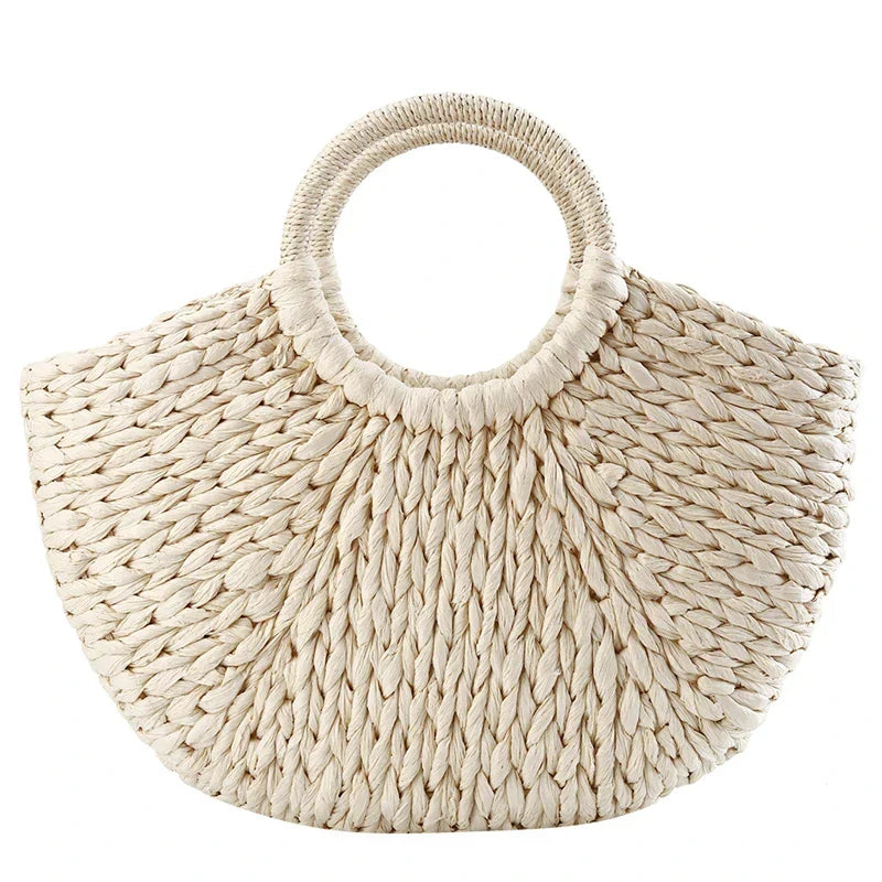 Brown Round Wicker Basket Bag