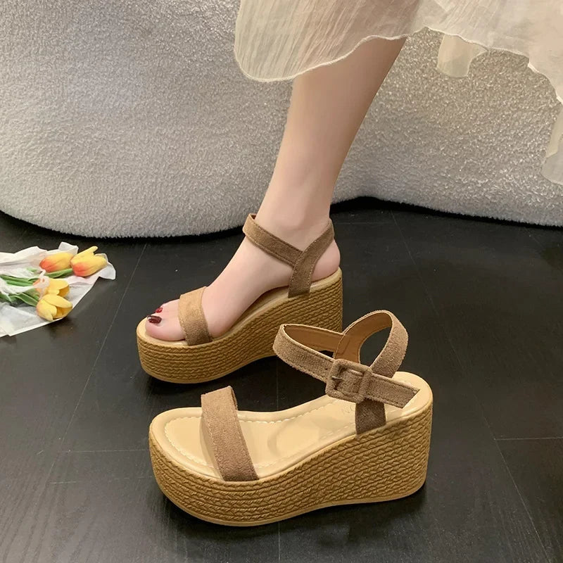 Beige boho platform sandals