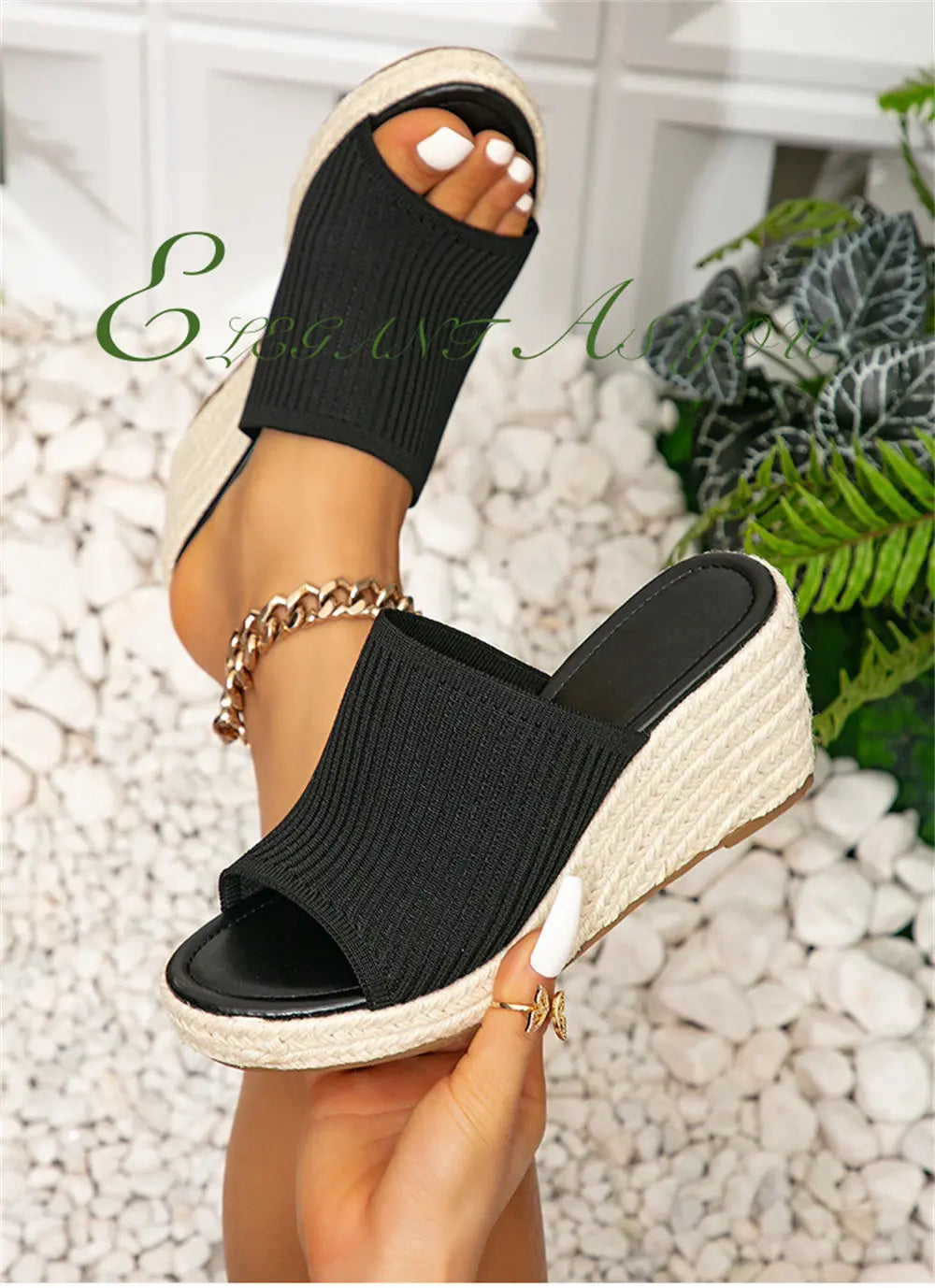 Black Boho Lace-Up Platform Sandals