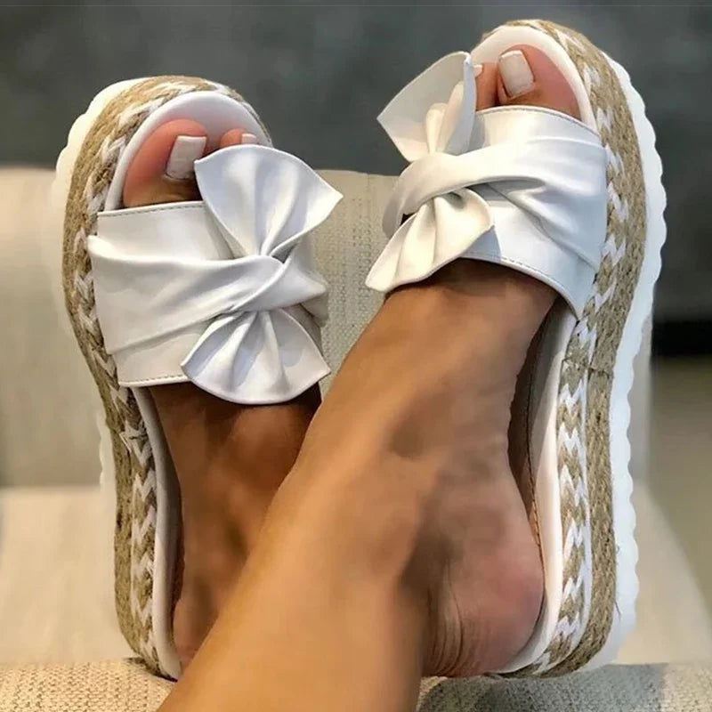 Brown Platform Sandals with a Bow