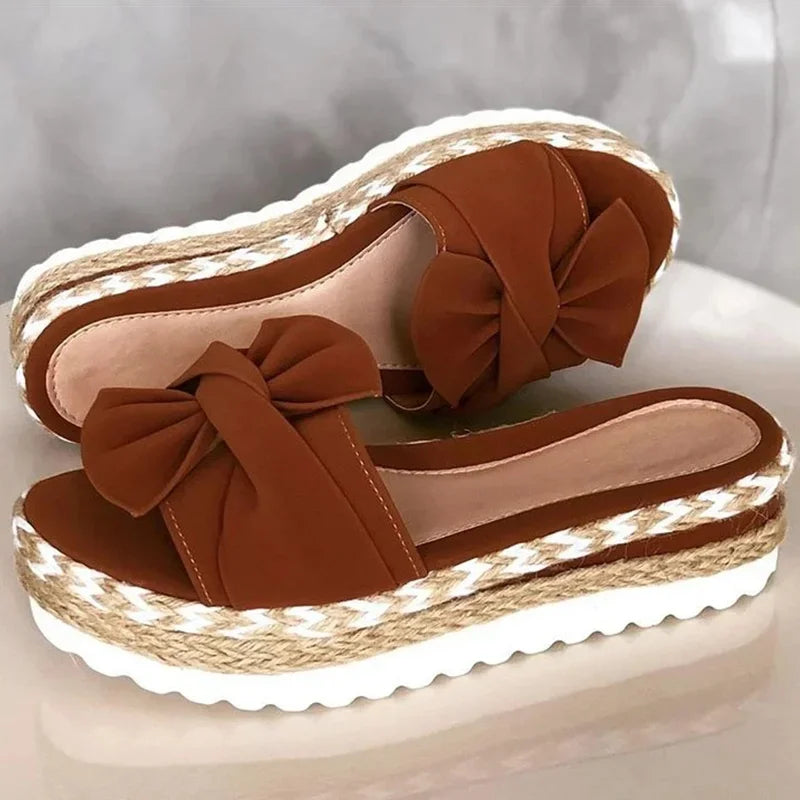 Brown Platform Sandals with a Bow