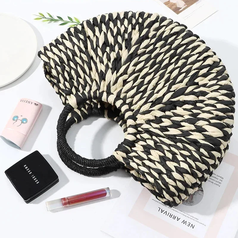 Brown Round Wicker Basket Bag