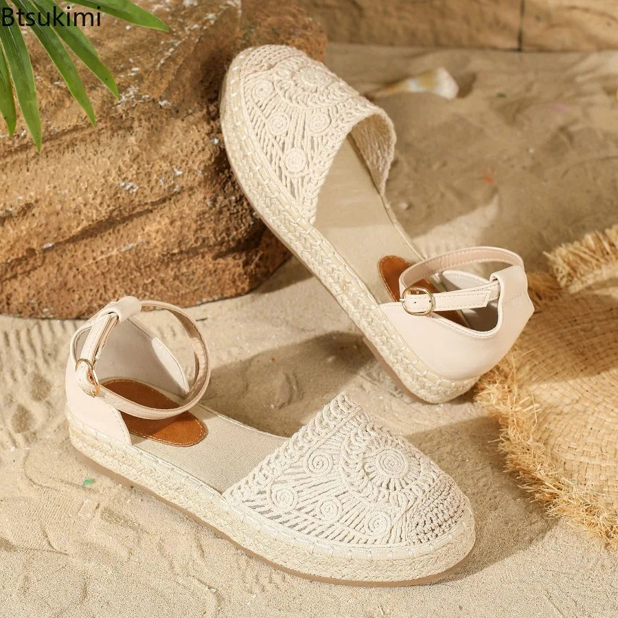 Vintage Beige Hemp Sandals for Women