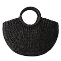 Black and White Round Wicker Basket Bag