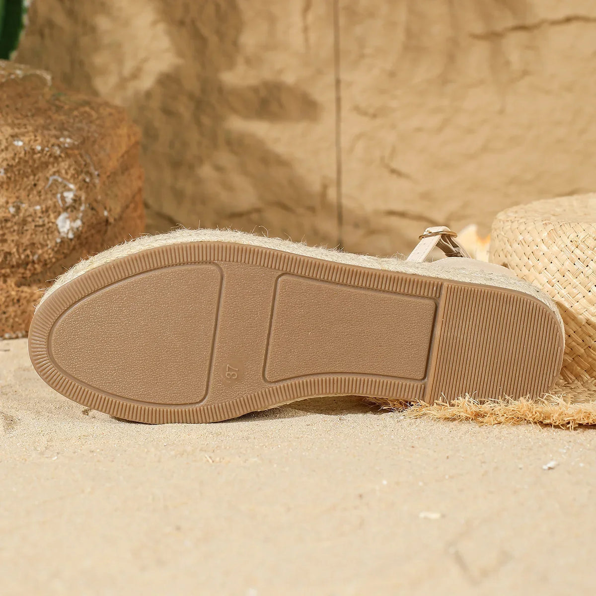 Vintage Beige Hemp Sandals for Women