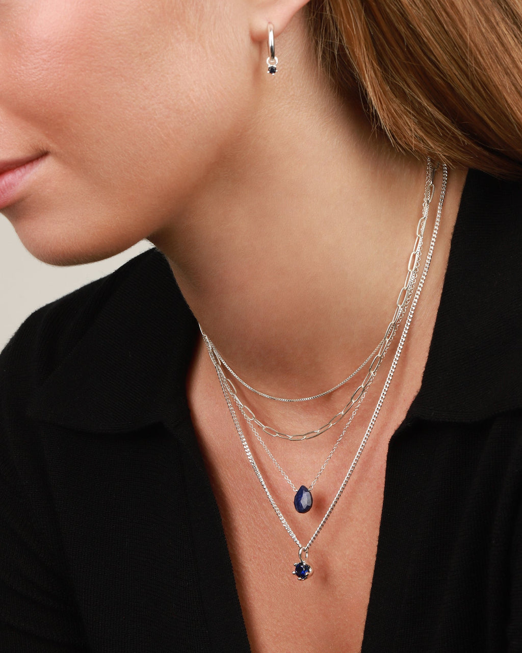 Blue Sapphire Pear Cable Chain Necklace | 8mm