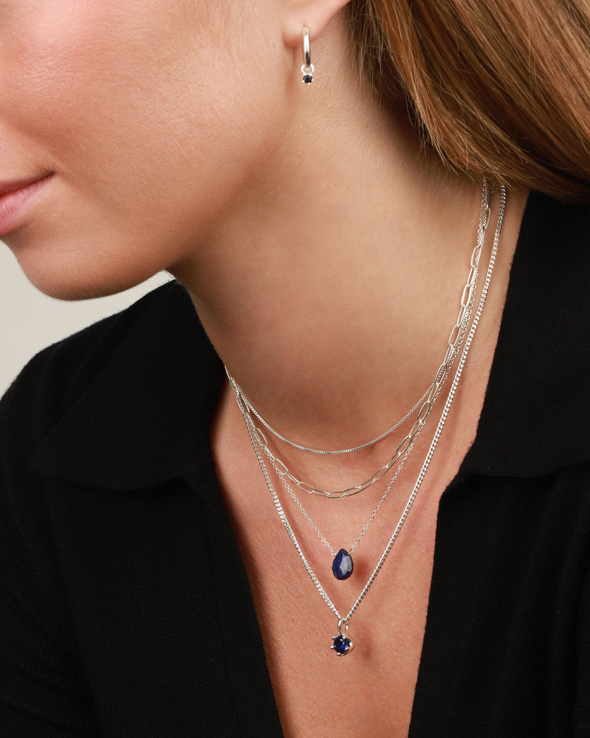 Blue Sapphire Pear Cable Chain Necklace | 8mm
